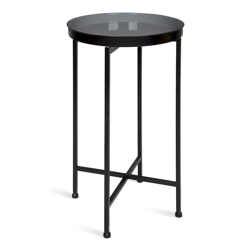 Plateau rond en métal Celia / Table d'appoint pliable - 14x14x25.75