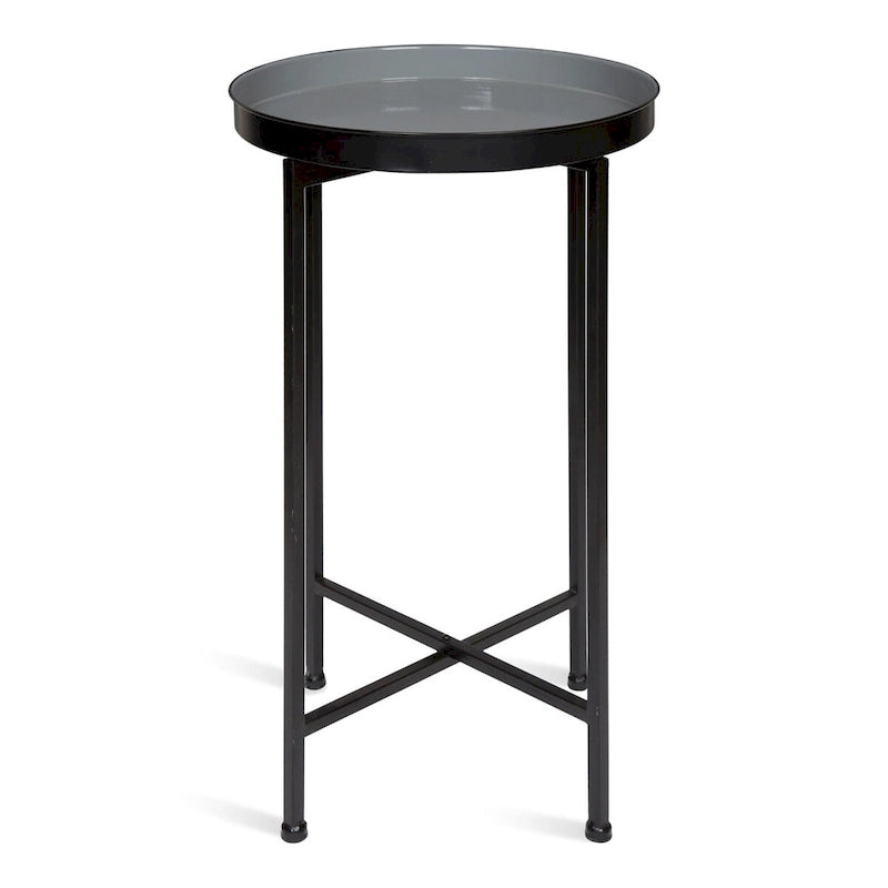 Plateau rond en métal Celia / Table d'appoint pliable - 14x14x25.75