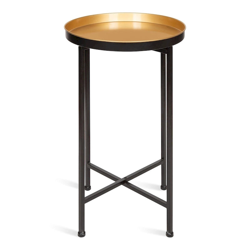 Plateau rond en métal Celia / Table d'appoint pliable - 14x14x25.75