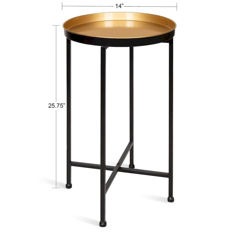 Plateau rond en métal Celia / Table d'appoint pliable - 14x14x25.75