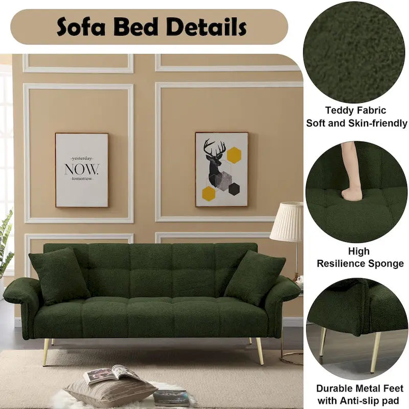 Canapé-lit futon 70.1, canapé-lit double convertible avec accoudoirs pliants pour salons et petits espaces