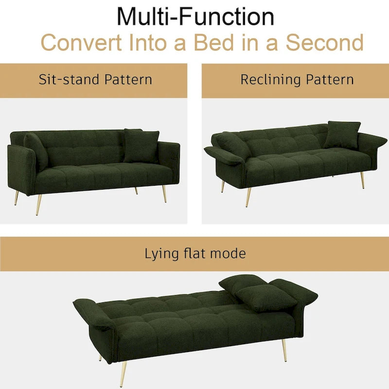 Canapé-lit futon 70.1, canapé-lit double convertible avec accoudoirs pliants pour salons et petits espaces