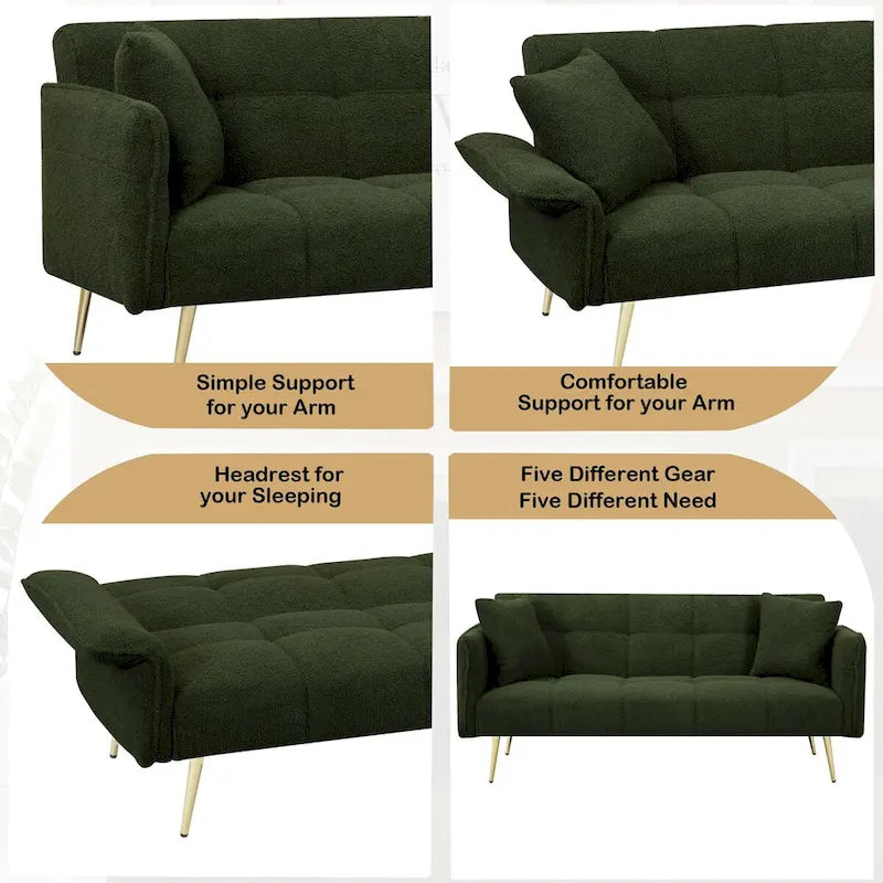 Canapé-lit futon 70.1, canapé-lit double convertible avec accoudoirs pliants pour salons et petits espaces