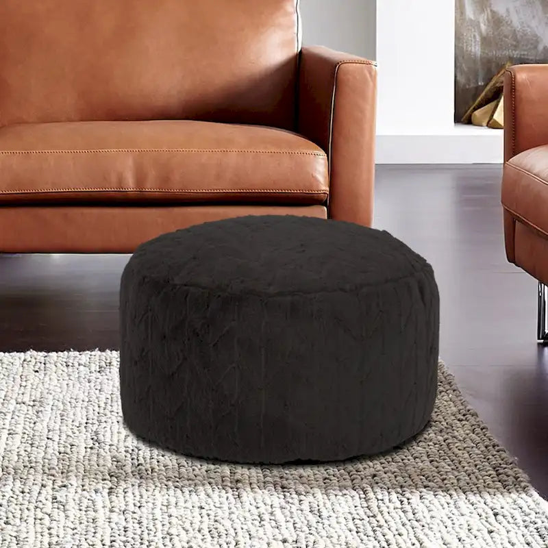 Pouf en fourrure Angora ébène