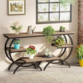 Table d'appoint en C, table de bout à 3 niveaux en bois avec étagères de rangement, marron