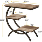 Table d'appoint en C, table de bout à 3 niveaux en bois avec étagères de rangement, marron