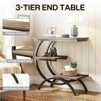 Table d'appoint en C, table de bout à 3 niveaux en bois avec étagères de rangement, marron