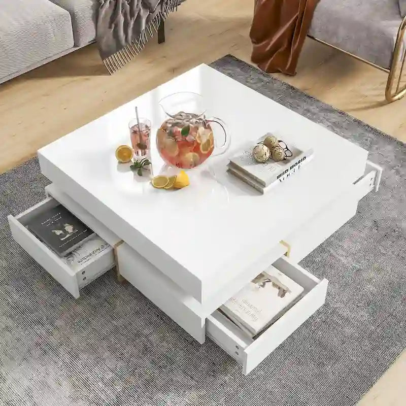 Table basse design laquée avec 4 tiroirs