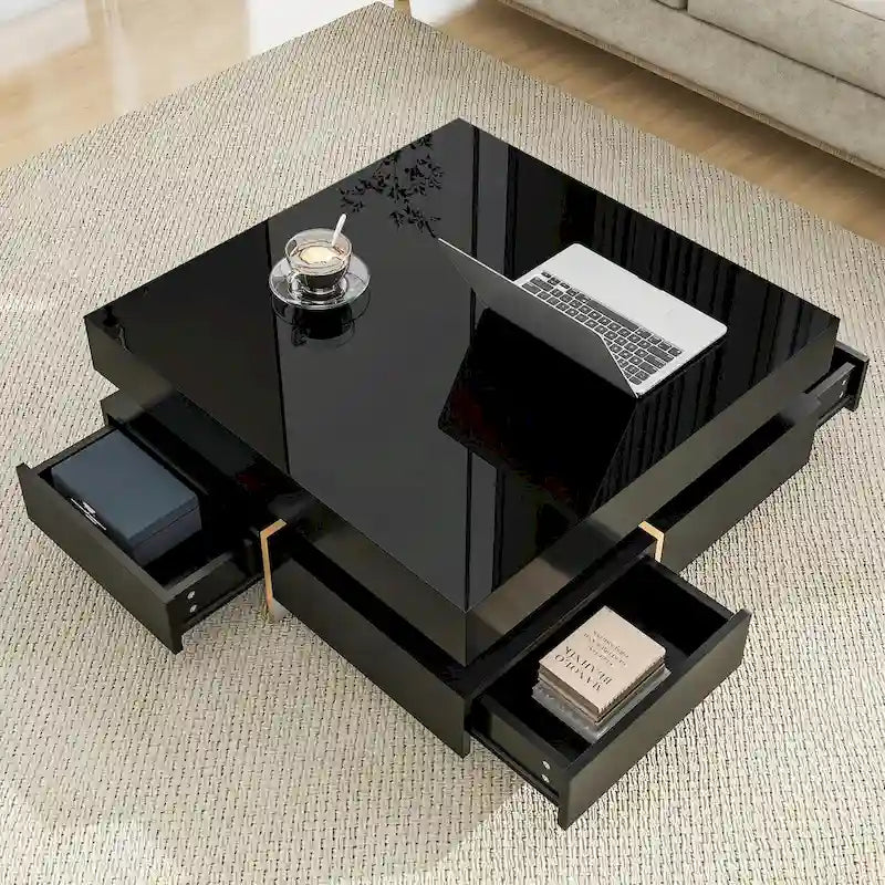 Table basse design laquée avec 4 tiroirs