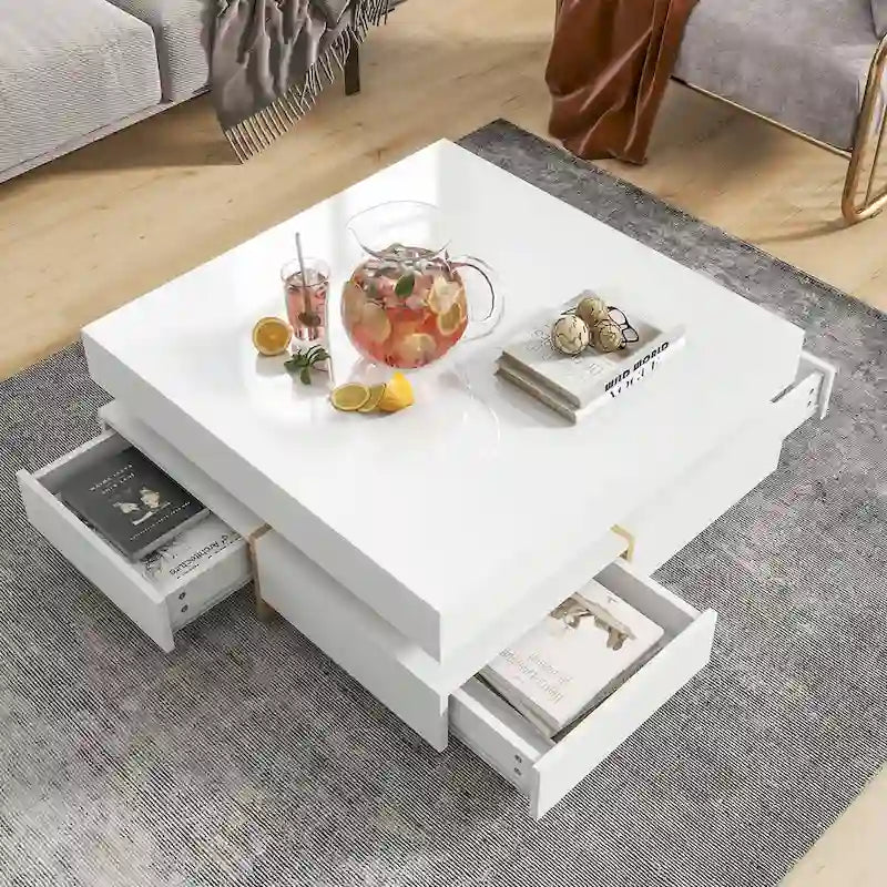 Table basse design laquée avec 4 tiroirs
