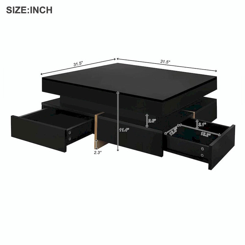 Table basse design laquée avec 4 tiroirs