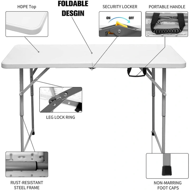 Table pliante de 1,20 m avec surface en résine durable