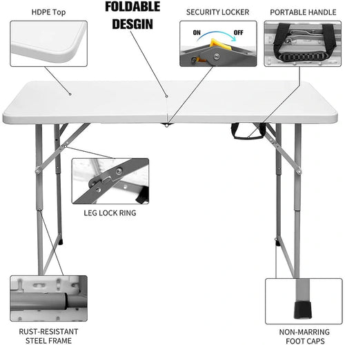 Table pliante de 1,20 m avec surface en résine durable