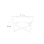 Table basse ronde rustique en bois de 36 pouces avec pieds croisés martelés en métal doré pour le salon - L91,4 x H40,6 cm