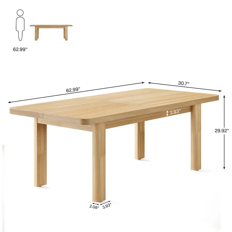 Grand bureau d'ordinateur de 63 pouces, bureau de direction avec pieds en bois massif