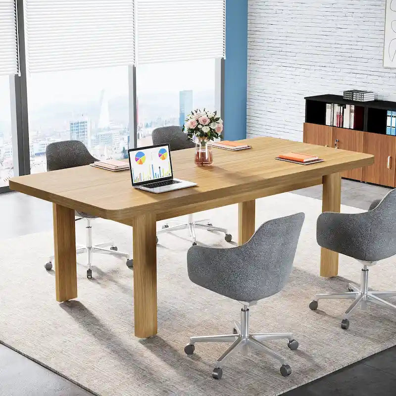 Grand bureau d'ordinateur de 63 pouces, bureau de direction avec pieds en bois massif