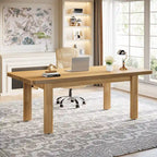 Grand bureau d'ordinateur de 63 pouces, bureau de direction avec pieds en bois massif