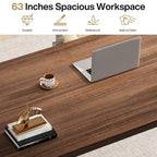 Grand bureau d'ordinateur de 63 pouces, bureau de direction avec pieds en bois massif
